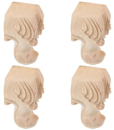 Outanaya 4 Pcs Pieds de Meuble en Bois Sculpté Vintage Style Européen Motif en Relief, Installation Facile, pour Canapé et Mobilier D'intérieur