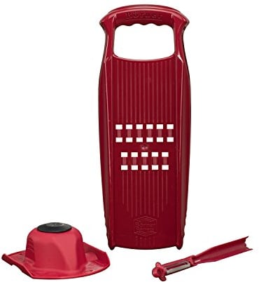 Börner Rösti PowerLine Reibe Set (2-tlg.) • Gemüsehobel + Fruchthalter für Rösti, Zucchinipuffer, Kartoffelpuffer • Gemüseschneider für rohe Kartoffeln • Küchenhobel Set (Rot)