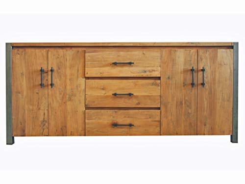 OPIUM OUTLET Sideboard TV-Kommode Schrank Anrichte Wohnzimmer Esszimmer Mango-Holz massiv Metallrahmen Vintage asiatisch indisch orientalisch