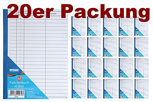20er Sparpack Stylex Fahrtenbuch 40 Blatt (DIN A5, 20er Packung)