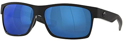 Costa Del Mar Rechteckige Halbmond-Sonnenbrille für Herren, Blue Mirror 580p/Glänzend Schwarz/Mattschwarzer Rahmen, 60 mm