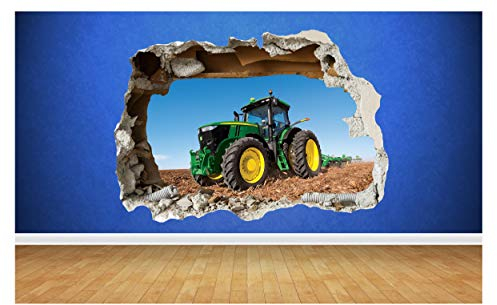 Traktor Farm Boys Schlafzimmer Tiere Land zertrümmert Wall Decal 3D Art Aufkleber (Groß: 82 cm x 58 cm)