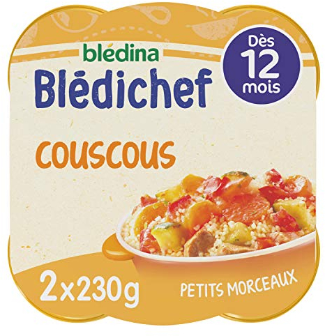 Blédina - Blédichef - Repas Bébé 12 Mois - 8 Plats Couscous des tout-petits - Petits Morceaux - 100% Ingrédients d'Origine Naturelle - Dès 12 Mois - 8 Assiettes de 230g