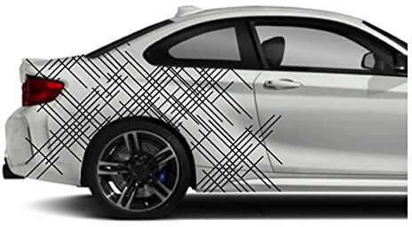 Grafic Adesivo Laterale Linee Auto Sportiva, Adesivi fiancate Cofano e Laterali per Auto Tuning (Nero Opaco)