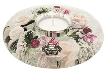 Dreamlight Teelichthalter inklusive Teelicht | Leuchter aus Glas mit Rosen und Herzen Durchmesser 13 cm