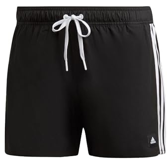 adidas Mens Classic 3-Stripes Swim Shorts, Black/White, S