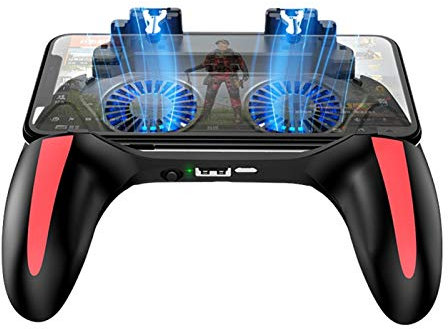 Junluck Controlador de Juego Móvil para PUBG Mando Inalámbrico 4 Disparador Gamepad con Ventilador de Enfriamiento Compatible con Android y iOS Smartphone para Knives out/Rules of Survival(2500mAh)