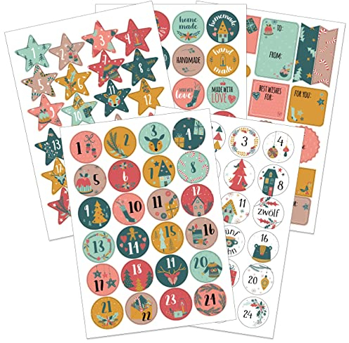Papierdrachen Geschenkset Adventskalender Zahlenaufkleber Motiv Kinder mit extra Stickern für Geschenke - zum Basteln von Weihnachtskalendern und Geschenken