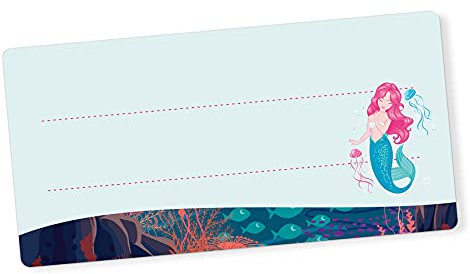 itenga 40x Buchetiketten Heftetiketten 9x4,5cm I Schulheft Etiketten I Namensschild beschreibbar selbstklebend Aufkleber aus Haftpapier (Meerjungfrau)