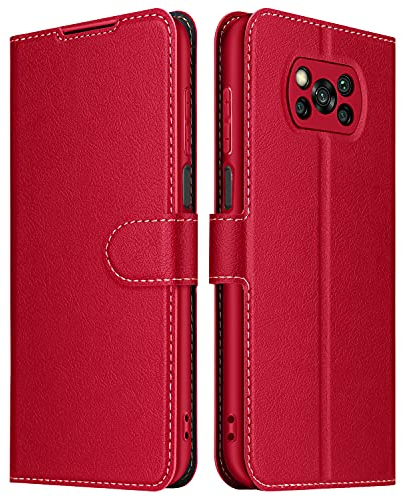 ELESNOW Hülle für Xiaomi Poco X3 NFC/Poco X3 Pro, PU Leder Klappbar Wallet Schutzhülle Tasche Handyhülle mit [Magnetisch, Kartenfach, Standfunktion] für Xiaomi Poco X3 NFC/Poco X3 Pro (Rot)