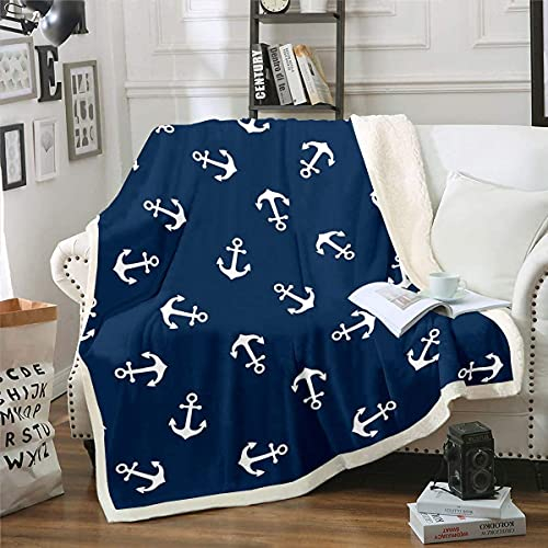 Loussiesd Nautische Fleecedecke 150x200cm Ozean Anker Dekor Kuscheldecke Sailor Piratenkapitän Plüschdecke Sea Adventure Wohndecke für Schlafsofa Couch Kinder Jungen Decke Marineblau