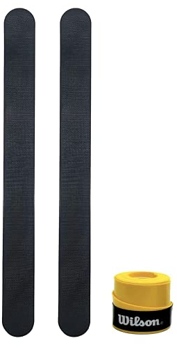 Protector para Pala de Padel Transparente Pack de Dos Unidades Protectores + Overgrip Wilson - Protector Pala Padel Transparente con Acabado Rugoso para Mayor Proteccion (2 Negros + Over Amarillo)