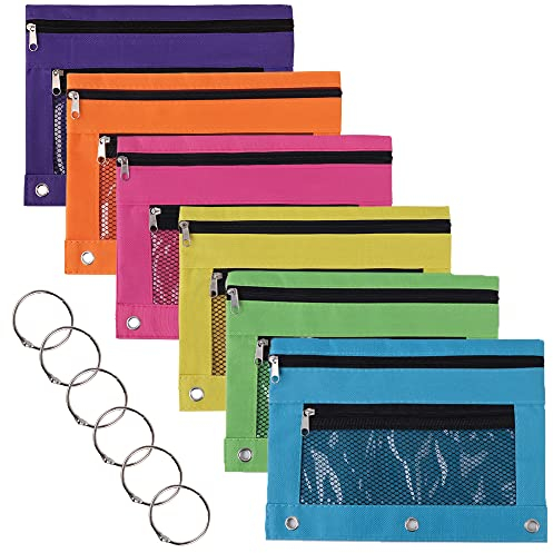 TOPTIE 6 Stück 3 Ringe Binder Pouch, Ringbuch Federmäppchen Binder Dokumententasche mit Reißverschluss