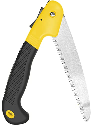 Newaner Sega da Potatura Pieghevole 180mm,Sega da Mano Pieghevole Impugnatura antiscivolo-Regolabile-Chiusura di sicurezza,Sega da potatura premium per giardinaggio,campeggio,potatura di rami(giallo)