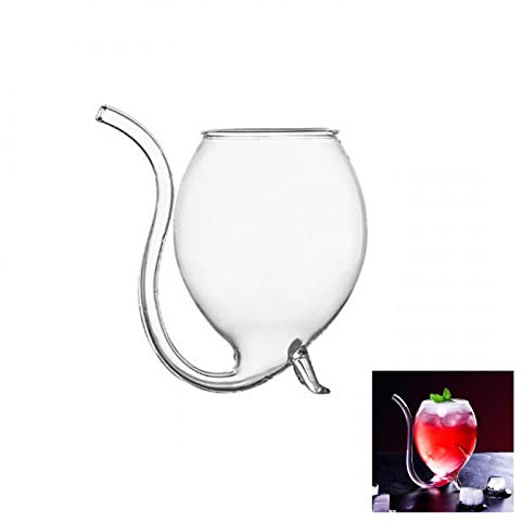 MISNODE Vampire Wine Glass, 300ml Cocktail Glass with Drinking Tube Straw Clear Glass Wine Decanter Cups Mugs, Long Tail Juice Sipper Glassware for Bar