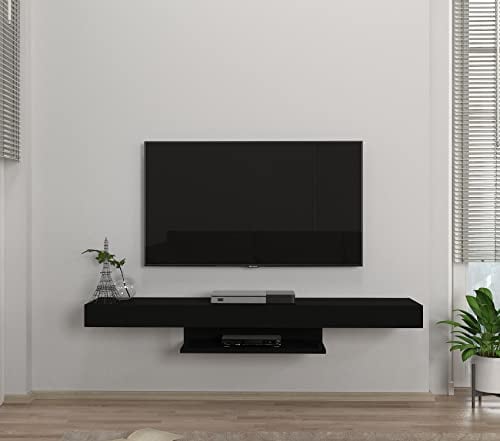 moebel17 Alberes TV Lowboard Hängeboard Sideboard Board hängend oder stehend, Schwarz, Holz, mit Regalfach, viel Stauraum, für Wohnzimmer, Designerstück,150 x 22 x 29,6 cm, 8577