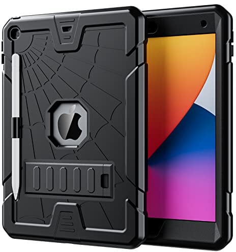 Herize iPad Cover 10.2 9/8/7th Generation mit Stifthalter | iPad 10.2 Cover 2021/2020/2019 für Kinder | Strapazierfähige starre stoßfeste Hülle für iPad 9/8/7 mit Ständer – Schwarz