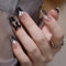 RUNRAYAY Black French Long Fake Nail, Press On False Nails with Bow Nail Rhinestones, Nude Coffin Acrylic Full Cover Nails Tips for Women & Girls 24Pcs