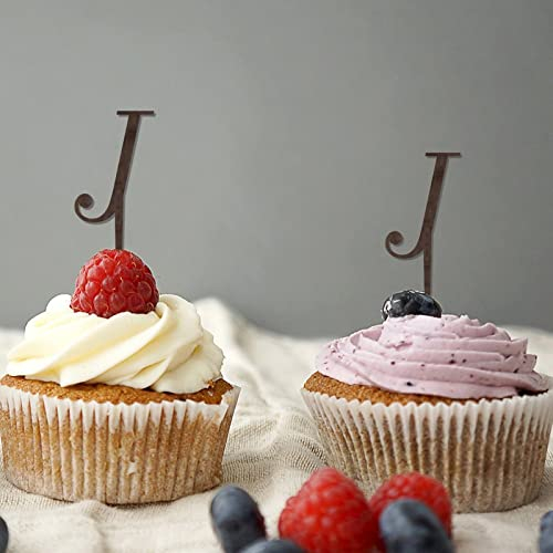 Cupcake-Topper mit Buchstabe J, Monogramm, Initiale, Nachname, Geweih, Pfeil, Blume, Rose, Strand, für Hochzeitstag, Dekoration, wiederverwendbar, personalisierbar, 26 Buchstaben, Geburtstagsgeschenk,