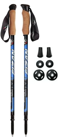Fizan Kompakte 3 Trekkingstöcke, 158 g, Ultraleicht, für Rucksackreisen, Wanderstöcke, verstellbar, zusammenklappbar, individuelle Passform, Korkgriffe, Aluminium-Gehstöcke (Compact 3 / Kork/Blau)