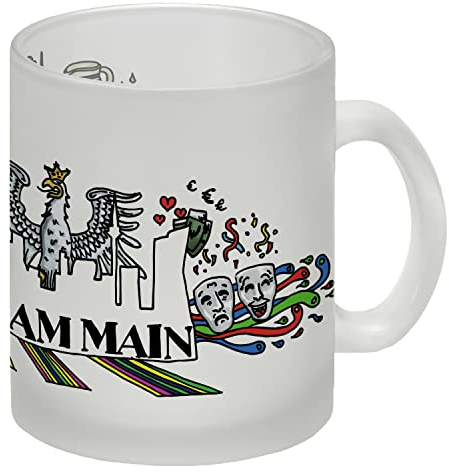 Glas Tasse mit Wimmelgrafik Frankfurt Motiv