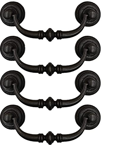 Vintage Schrankgriff, 4 Stück, 140 mm, Schubladengriff, Küchenschränke, Schrank, Ziehgriff, Antike Möbeltürgriff für Schlafzimmer, Kleiderschrank, Kommode, Schublade, Schrank (Eisen-Schwarz)