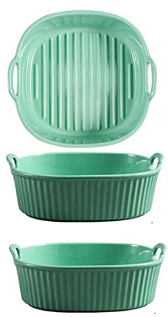 Small Porcelain Baking Dishes, 8-Inch Square Non-Stick Baking Bowl, Suitable for Air Fryers with A Capacity of 4.75 Liters Or More,Green,2pcs