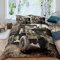 TAKOLI Bettwäsche 135 x 200 3D Camouflage Auto Druck, Weiche Microfaser Armee Truppentransporter Bettwäsche Set 2 teilig - Militär LKWs Bettbezug & 1 Kissenbezüg 80x80, mit Reißverschluss