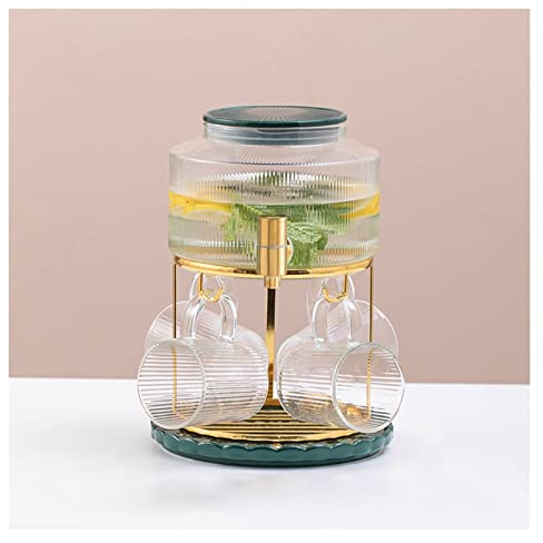 FBITE Jarra de Cristal, Jarra de Agua, Juego de Jarra de Cristal con Taza, Tetera de Agua Transparente con Grifo, Soporte Iroand, Tetera Grande de 2,8 l para el hogar