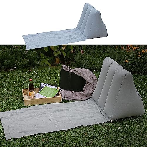 Cepewa Strandmatte Rückenkissen aufblasbar │ 140x40cm PVC beflockt blau │ Liege für Strand Schwimmbad (1 x Strandmatte grau)