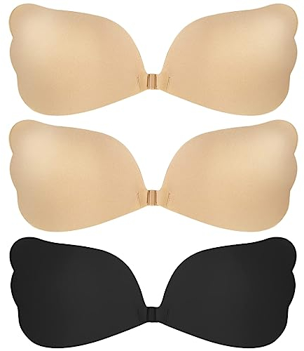 XOPOZON Klebe BH, 3 Stück Silikon Trägerloser, Rückenfrei, Unsichtbar, Wiederverwendbare Nippel Abdeckungen für Abendkleid Brautkleid Partys Badeanzug und Rückenfreie Kleidung (B)
