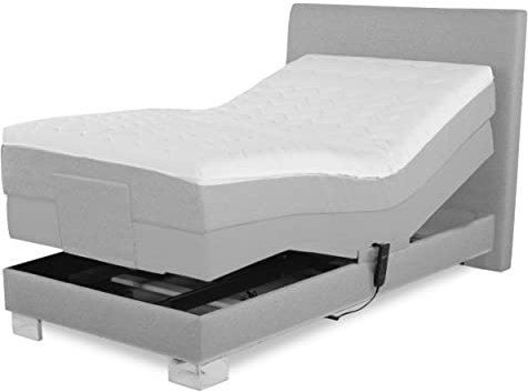 Boxspringbett ROM II in Blau elektrisch verstellbar 120x200 cm mit Motor und Kopfteilsteppung nach Wahl. Doppelunterfederung inkl. Matratze und Topper. Härtegrad nach Wahl (Blau, 120x200)