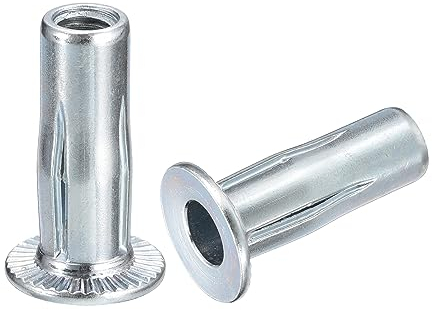 sourcing map M6 Multi-Grip Rivet Écrous, 8pcs Pré-Bulbé Tige Plat Tête Fileté Insert Écrou Carbone Acier Plus Écrous pour Construction Industriel