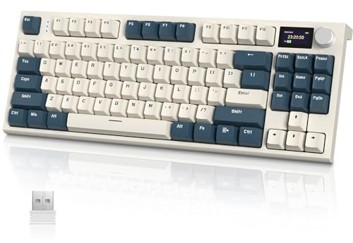 VGN GAMEPOWER x Attack Shark K86 Mechanische Gaming Tastatur Kabellos 75% TKL, 2.4G Wireless/Bluetooth/USB-C, RGB Gasket Keyboard QWERTY, Farbdisplay, Drehknopf, Hot Swap Linearer Schalter, Retroblau