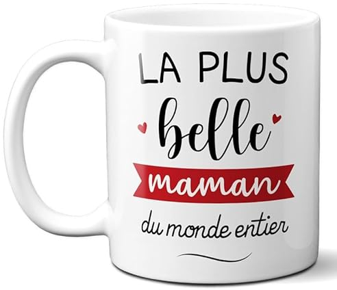 DECOHO - Mug La plus Belle Maman - Mug en céramique blanc - Design élégant et sobre - 33 cl, compatible micro-ondes et lave-vaisselle - Blanc