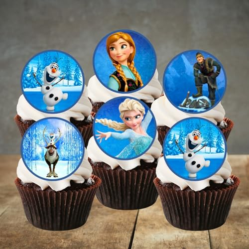 PRECUT Frozen Cupcake Toppers, Princess Theme Edible Cake Decorations, Birthday Decorations, Frozen-Themed Cake Topper (Pack of 12-5cm Discs) 2 Inches