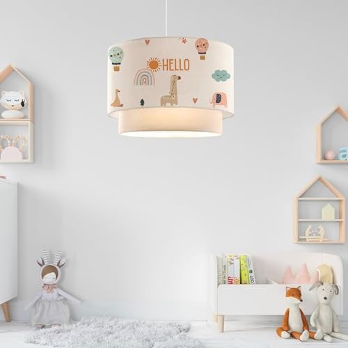 lux.pro Kinderzimmer Lampe Lurgan Deckenleuchte E27 LED-geeignet Hängelampe mit Stoffschirm doppelt Giraffen-Motiv 70 cm hoch Weiß