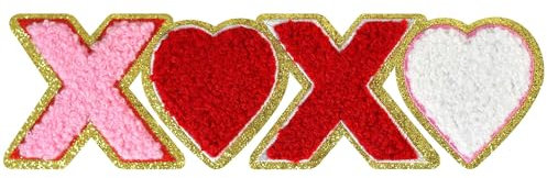Glitter Chenille Patches Heart Iron On Patch Varsity Letter Patches Red Pink White Letter Patches for Clothing Backpack Hats Jackets