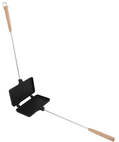 Sonew Hot Maker, 760 G Schwarze Doppelseitige Bratpfanne mit Langem Handgriff, Sandwichgrill für Herd, Grill und Lagerfeuer