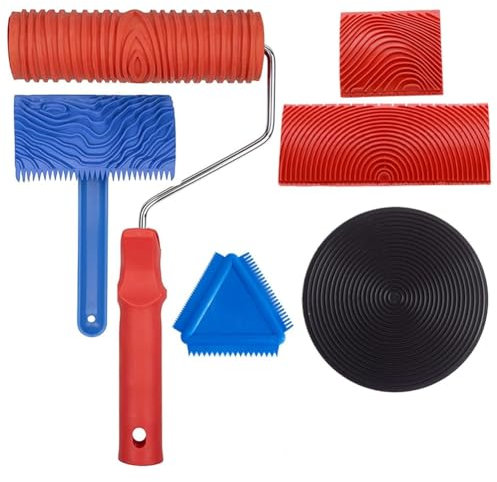 ZOMTTAR Holzgranulatwerkzeug-Set, 6-teiliges Holzmaserungsrollen-Set mit 17,8 cm (7 ), Gummigranulatwerkzeug, Malerwerkzeug, Bastelwerkzeug aus