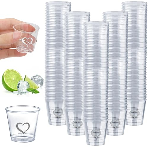 Ziamzra 200 Stück Schnapsgläser Plastik 3cl/30ml Herzmuster Shotgläser Plastik Wiederverwendbare Shot Becher Plastikbecher Pinnchen Plastikbecher Schnapsbecher für Hochzeit Party Geburtstage