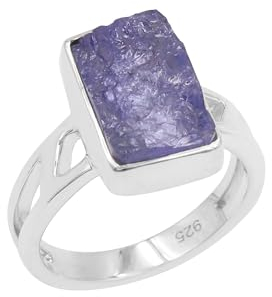 Jay Jools Roher Tansanit-Ring, Geburtsstein Dezember, aus 925er Sterlingsilber, blauer Solitär-Statement-Ring, Schmuck für Damen und Herren, US 5,5