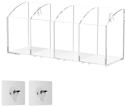 Hexsonhoma Acryl Stift Halter Organizer 4 Fächer, Clear Stift Organizer Make-up Pinsel Halter, Keine Bohrer Wand Montage Bleistift Halter Büro Zubehör Organizer