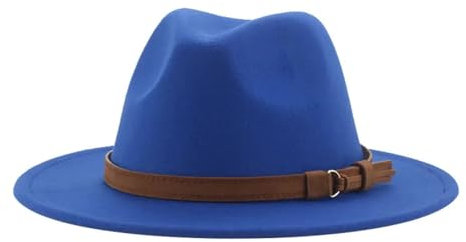 Fedora Trilby Filzhut Hut Fedora-Hüte Für Damen Und Herren Breite Krempe Solide Damenhüte Bandgürtel Klassische Formelle Hüte 60–62 cm (XL) Blau