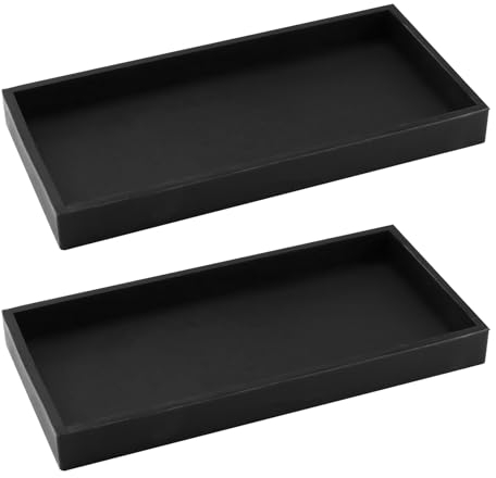 FINELYCR 2 Piezas Bandeja Baño, Bandejas Decorativas de Silicona, Bandeja Rectangular Negra, Buena Tenacidad, fácil de Limpiar, para Joyas, Cosméticos y Artículos de Tocador