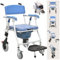 BOVDC Toilettenstuhl für Senioren mit Rollen, Bequem Duschstuhl mit Rollen mit Weicher Sitzfläche, 4-In-1 Dusch und Toilettenstuhl Klappbar mit Bremse, Blau Toilettenrollstühle mit Urineimer