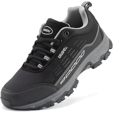 LANGDU Zapatillas de Senderismo Hombre Mujer Trekking Zapatos de Montaña Ligeras Transpirable Tamaño 37-46(44EU,Negro-Gris 20)