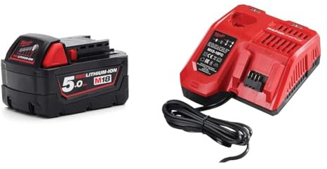 M18 B5 REDLITHIUM-ION™ Slide Battery Pack 18V 5.0Ah Li-ion, Black & M12-18FC M12-M18 Multi Fast Charger, 230 V, One Size