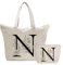 Personalisiert Initialen Tragetasche Canvas, Kosmetiktasche mit Reißver, Damen Handtasche Tote Bag, Einkaufstasche Geschenk für Frau Freundin Mama Schwester, Braut & Brautjungfern Schminktäschchen N