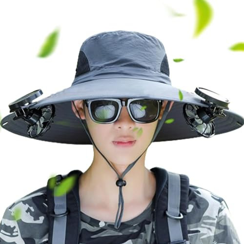 Streysisl Solar Fan Hat, Hat with Solar Fan, Sun Hat with Compartments - Hat with Solar Powered Fan for Men and Women, black, 58